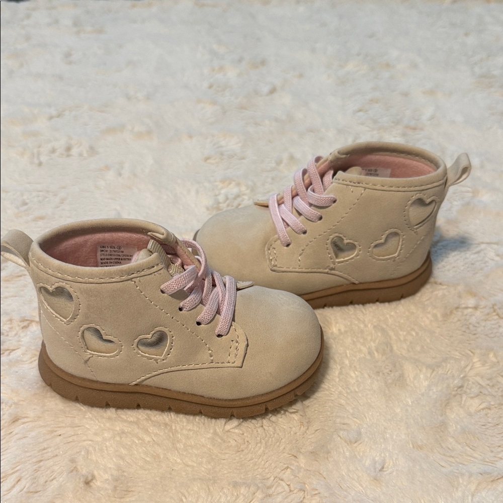 Adorable Cream Heart Kids Boots with Pink Laces